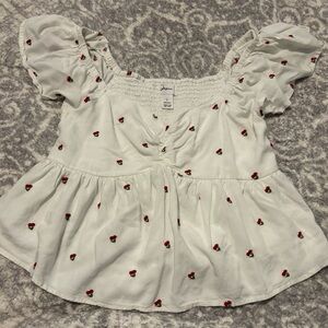 White Floral Puff Sleeve Top